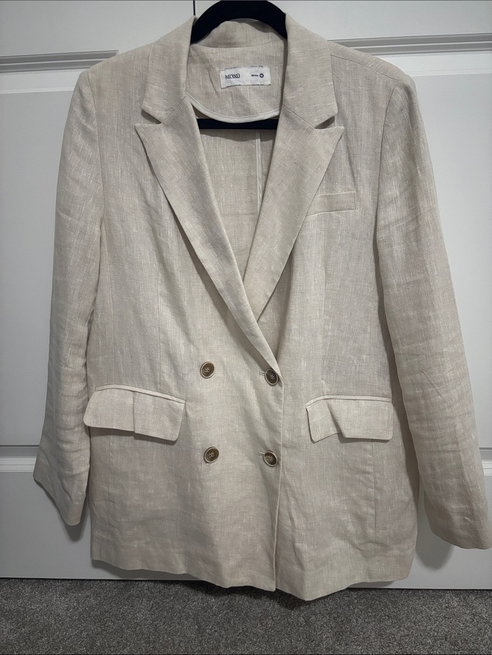 Double-Breasted Cream Linen Blazer